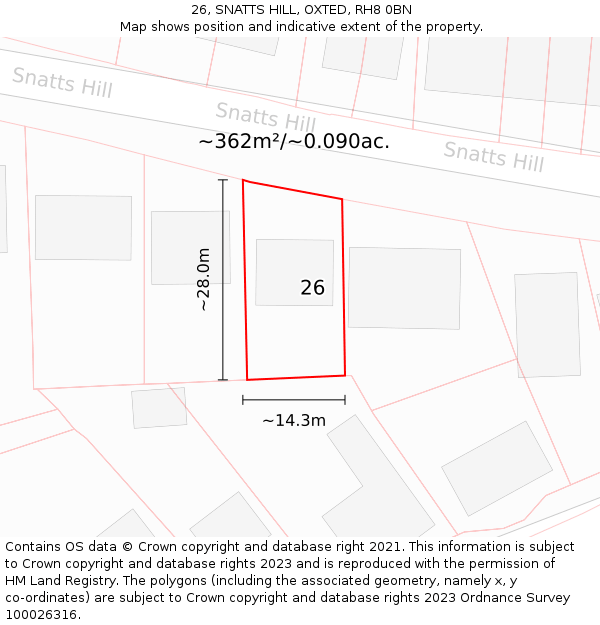 26, SNATTS HILL, OXTED, RH8 0BN: Plot and title map