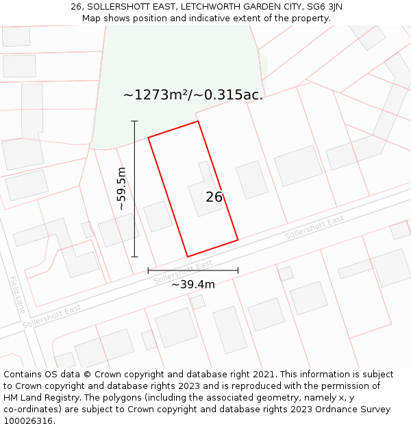 26, SOLLERSHOTT EAST, LETCHWORTH GARDEN CITY, SG6 3JN: Plot and title map