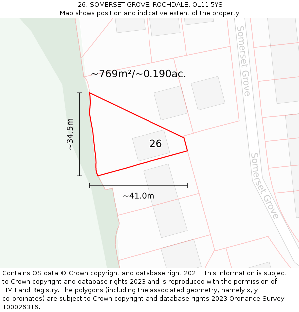 26, SOMERSET GROVE, ROCHDALE, OL11 5YS: Plot and title map