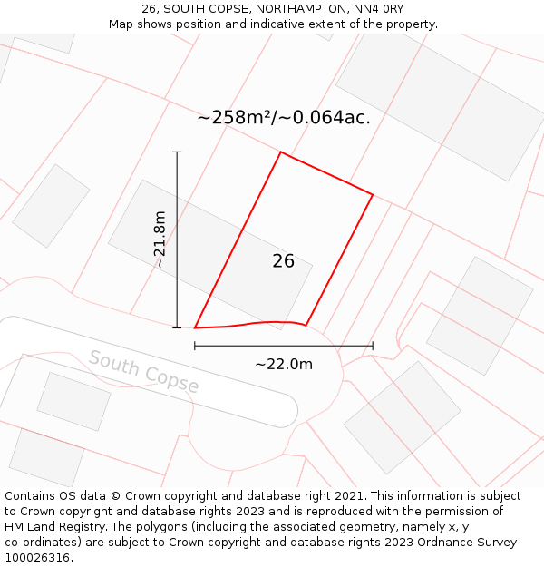 26, SOUTH COPSE, NORTHAMPTON, NN4 0RY: Plot and title map
