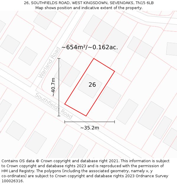 26, SOUTHFIELDS ROAD, WEST KINGSDOWN, SEVENOAKS, TN15 6LB: Plot and title map