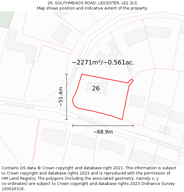 26, SOUTHMEADS ROAD, LEICESTER, LE2 2LS: Plot and title map