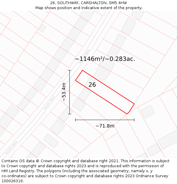 26, SOUTHWAY, CARSHALTON, SM5 4HW: Plot and title map