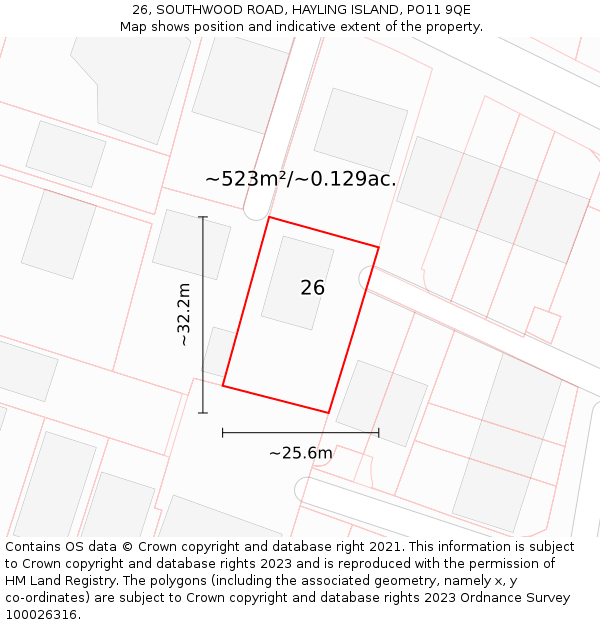 26, SOUTHWOOD ROAD, HAYLING ISLAND, PO11 9QE: Plot and title map