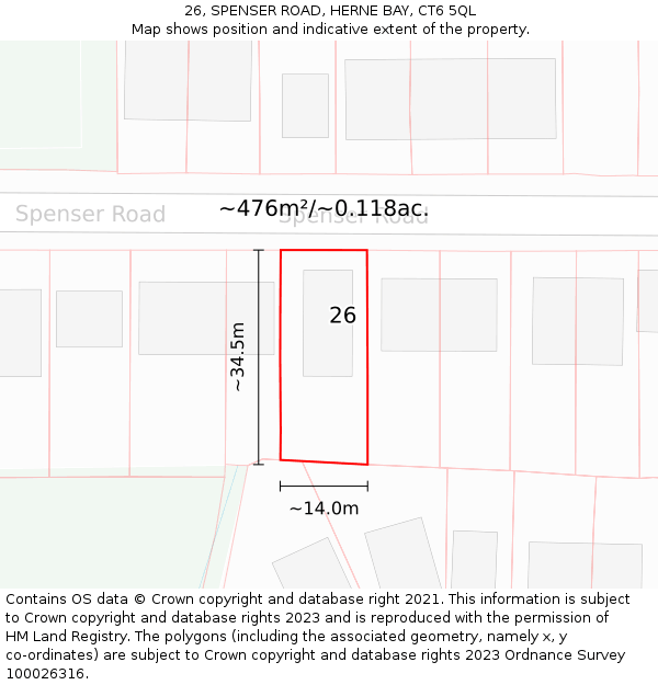 26, SPENSER ROAD, HERNE BAY, CT6 5QL: Plot and title map