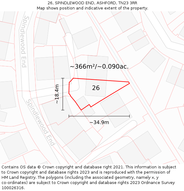 26, SPINDLEWOOD END, ASHFORD, TN23 3RR: Plot and title map