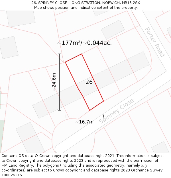 26, SPINNEY CLOSE, LONG STRATTON, NORWICH, NR15 2SX: Plot and title map