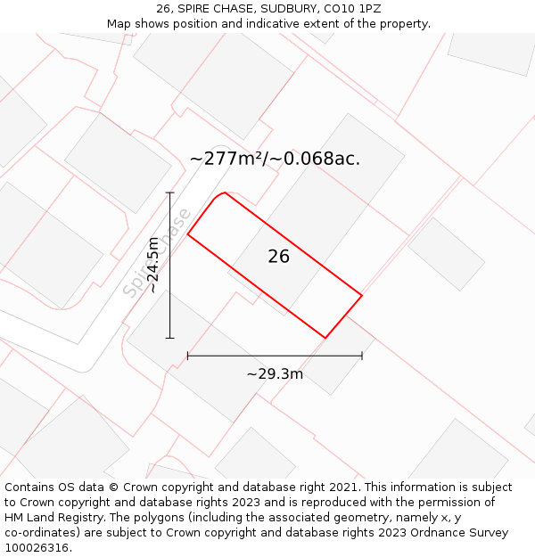 26, SPIRE CHASE, SUDBURY, CO10 1PZ: Plot and title map