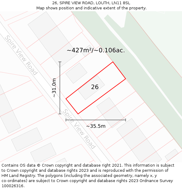 26, SPIRE VIEW ROAD, LOUTH, LN11 8SL: Plot and title map
