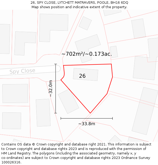 26, SPY CLOSE, LYTCHETT MATRAVERS, POOLE, BH16 6DQ: Plot and title map