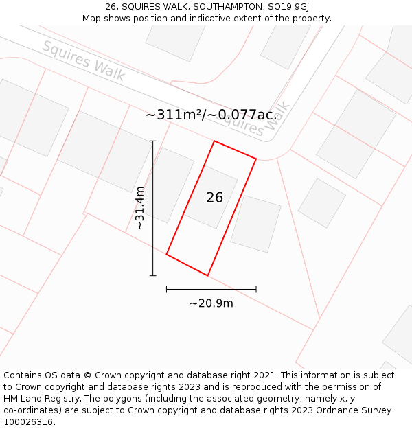 26, SQUIRES WALK, SOUTHAMPTON, SO19 9GJ: Plot and title map