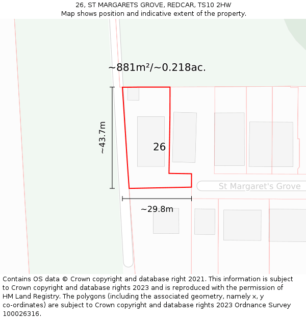 26, ST MARGARETS GROVE, REDCAR, TS10 2HW: Plot and title map