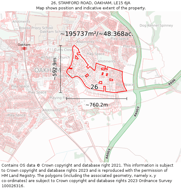 26, STAMFORD ROAD, OAKHAM, LE15 6JA: Plot and title map