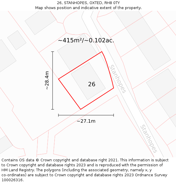 26, STANHOPES, OXTED, RH8 0TY: Plot and title map