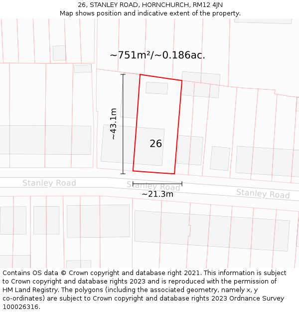 26, STANLEY ROAD, HORNCHURCH, RM12 4JN: Plot and title map