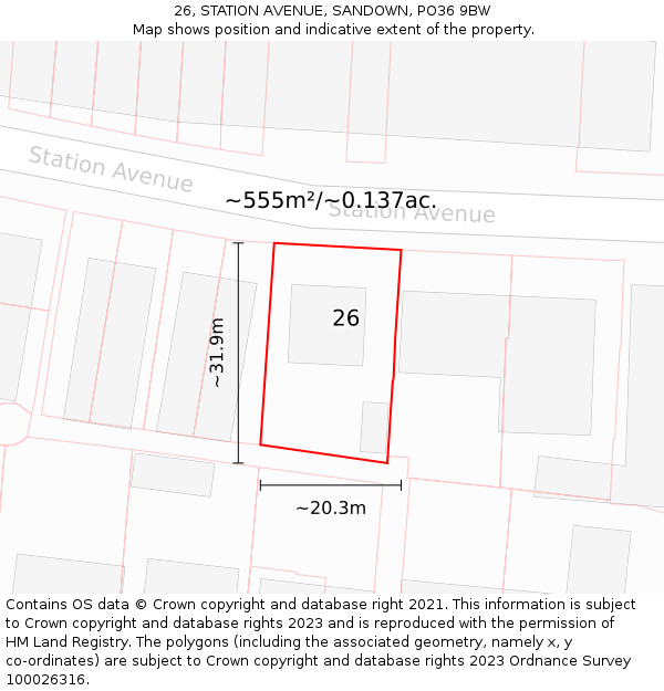 26, STATION AVENUE, SANDOWN, PO36 9BW: Plot and title map