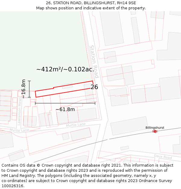 26, STATION ROAD, BILLINGSHURST, RH14 9SE: Plot and title map