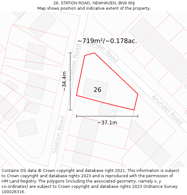 26, STATION ROAD, NEWHAVEN, BN9 0NJ: Plot and title map