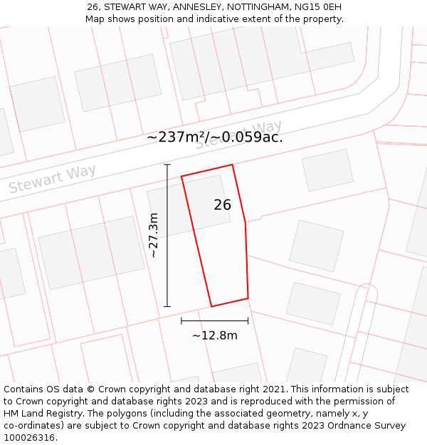 26, STEWART WAY, ANNESLEY, NOTTINGHAM, NG15 0EH: Plot and title map