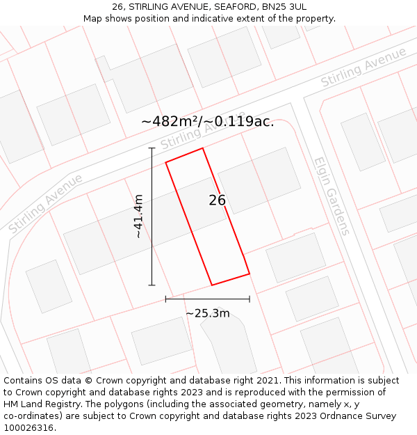 26, STIRLING AVENUE, SEAFORD, BN25 3UL: Plot and title map