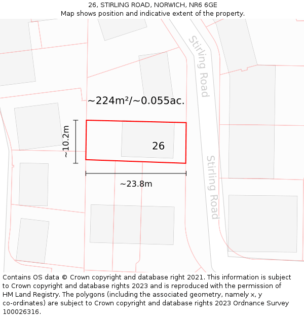 26, STIRLING ROAD, NORWICH, NR6 6GE: Plot and title map