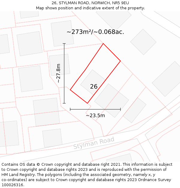 26, STYLMAN ROAD, NORWICH, NR5 9EU: Plot and title map