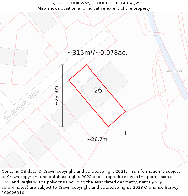 26, SUDBROOK WAY, GLOUCESTER, GL4 4QW: Plot and title map