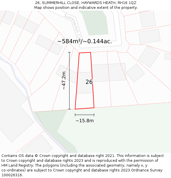 26, SUMMERHILL CLOSE, HAYWARDS HEATH, RH16 1QZ: Plot and title map