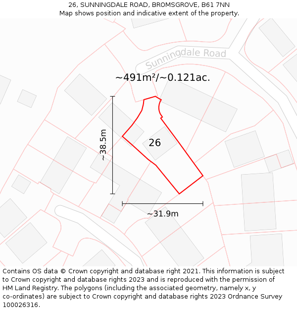 26, SUNNINGDALE ROAD, BROMSGROVE, B61 7NN: Plot and title map