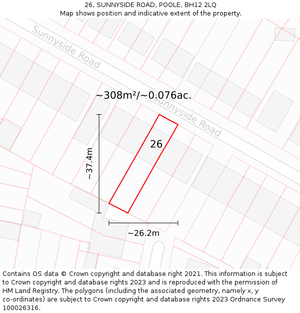 26, SUNNYSIDE ROAD, POOLE, BH12 2LQ: Plot and title map