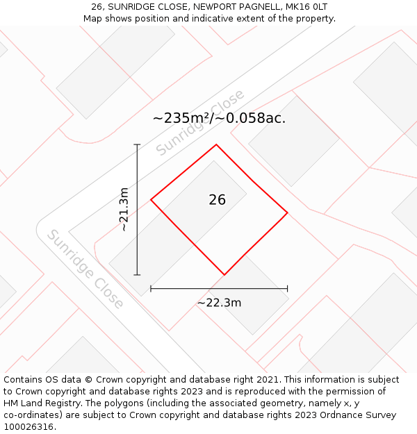 26, SUNRIDGE CLOSE, NEWPORT PAGNELL, MK16 0LT: Plot and title map