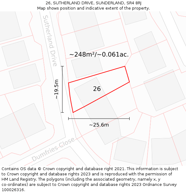 26, SUTHERLAND DRIVE, SUNDERLAND, SR4 8RJ: Plot and title map