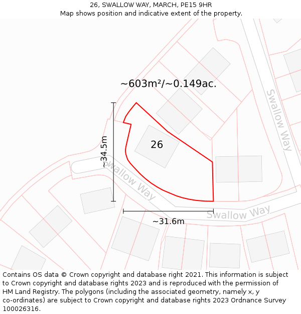 26, SWALLOW WAY, MARCH, PE15 9HR: Plot and title map