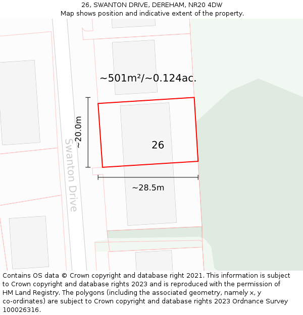 26, SWANTON DRIVE, DEREHAM, NR20 4DW: Plot and title map