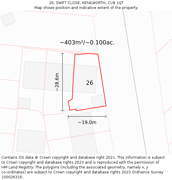 26, SWIFT CLOSE, KENILWORTH, CV8 1QT: Plot and title map