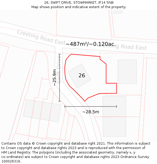 26, SWIFT DRIVE, STOWMARKET, IP14 5NB: Plot and title map