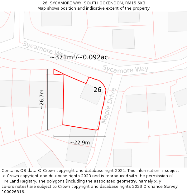 26, SYCAMORE WAY, SOUTH OCKENDON, RM15 6XB: Plot and title map