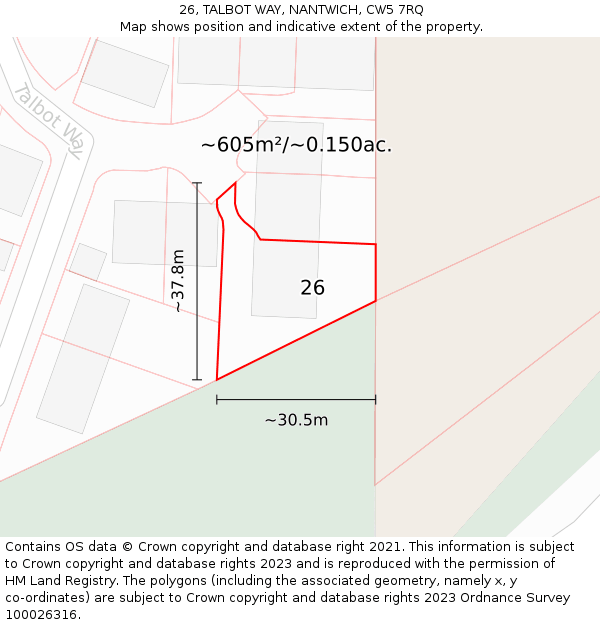 26, TALBOT WAY, NANTWICH, CW5 7RQ: Plot and title map