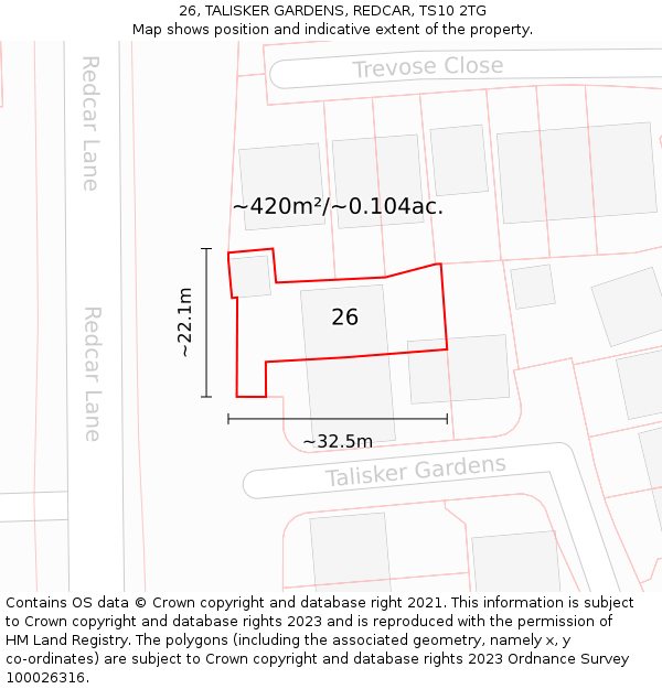 26, TALISKER GARDENS, REDCAR, TS10 2TG: Plot and title map