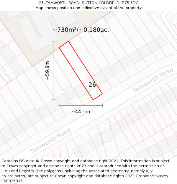 26, TAMWORTH ROAD, SUTTON COLDFIELD, B75 6DG: Plot and title map