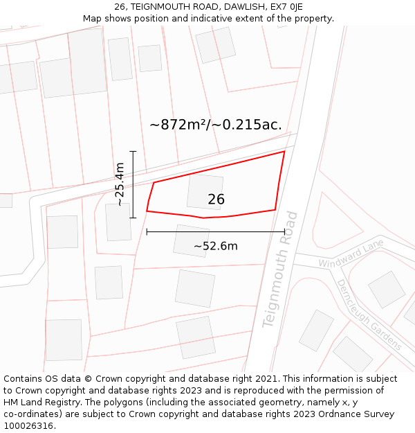 26, TEIGNMOUTH ROAD, DAWLISH, EX7 0JE: Plot and title map