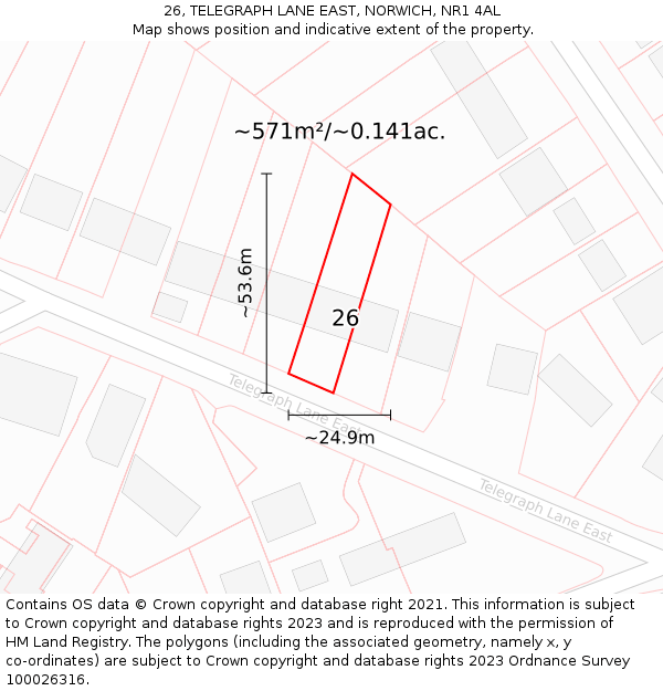 26, TELEGRAPH LANE EAST, NORWICH, NR1 4AL: Plot and title map