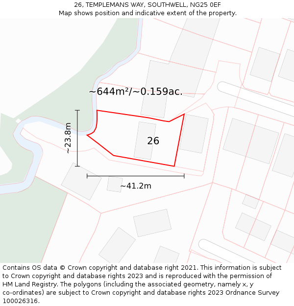 26, TEMPLEMANS WAY, SOUTHWELL, NG25 0EF: Plot and title map