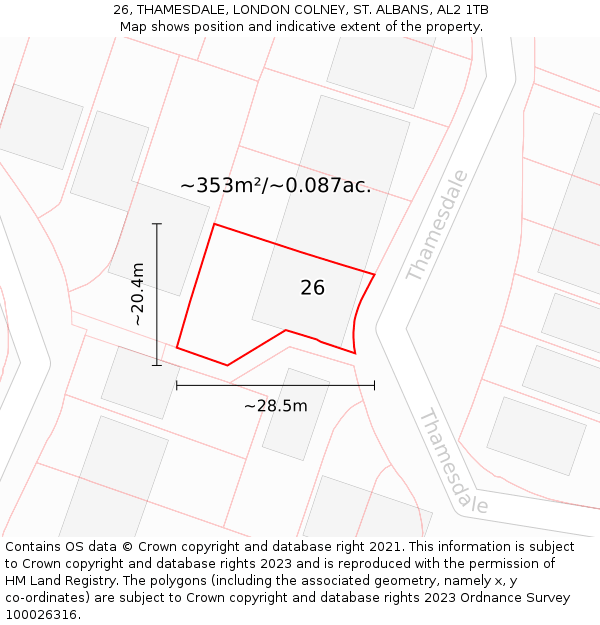 26, THAMESDALE, LONDON COLNEY, ST. ALBANS, AL2 1TB: Plot and title map