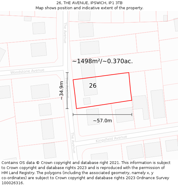 26, THE AVENUE, IPSWICH, IP1 3TB: Plot and title map