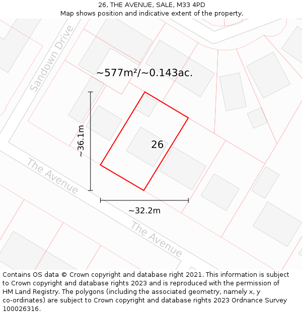 26, THE AVENUE, SALE, M33 4PD: Plot and title map