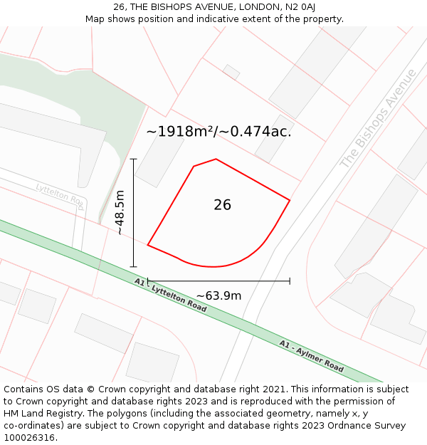26, THE BISHOPS AVENUE, LONDON, N2 0AJ: Plot and title map