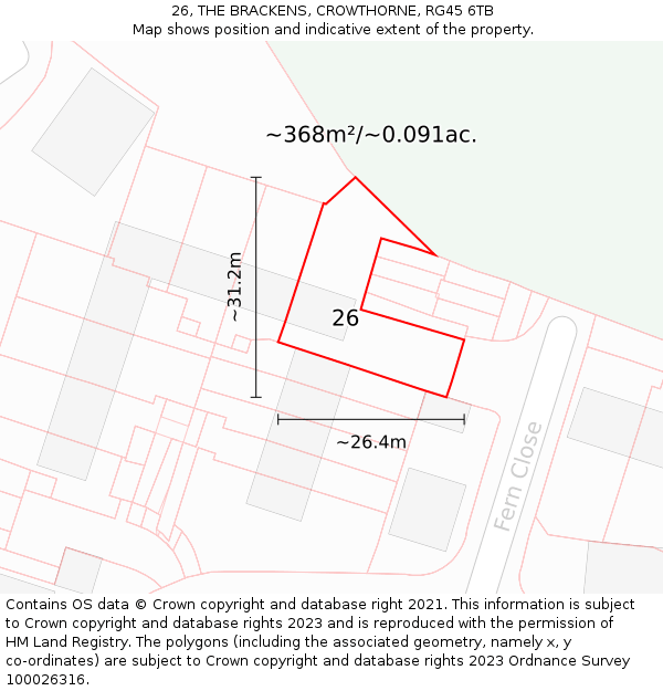 26, THE BRACKENS, CROWTHORNE, RG45 6TB: Plot and title map