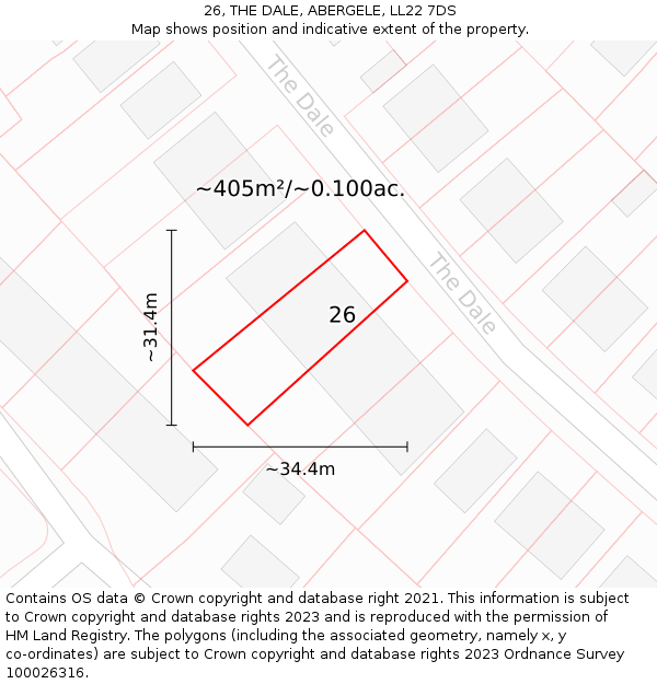 26, THE DALE, ABERGELE, LL22 7DS: Plot and title map