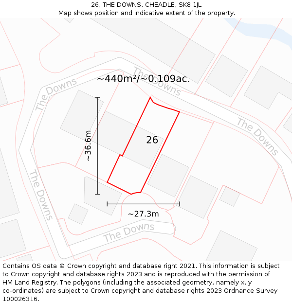 26, THE DOWNS, CHEADLE, SK8 1JL: Plot and title map